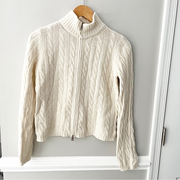 Weekend Max Mara Beige Wool Cashmere Angora Cropped Quarter Zip Quiet Luxury S - Picture 7 of 7